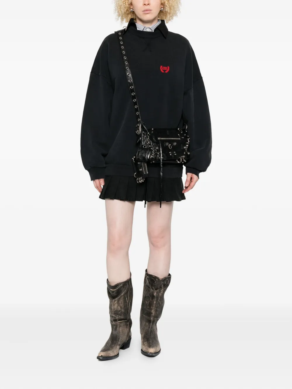 Balenciaga embroidered pleated mini dress - Zwart