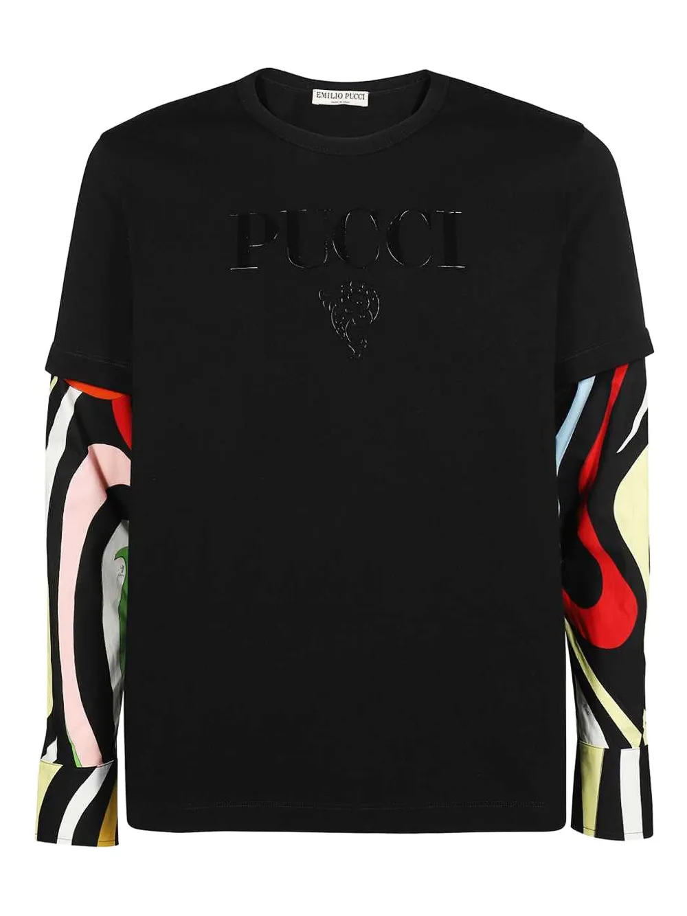 PUCCI embossed-logo contrast-sleeve T-shirt - ブラック PUCCI embossed-logo contrast-sleeve T-shirt - ブラック