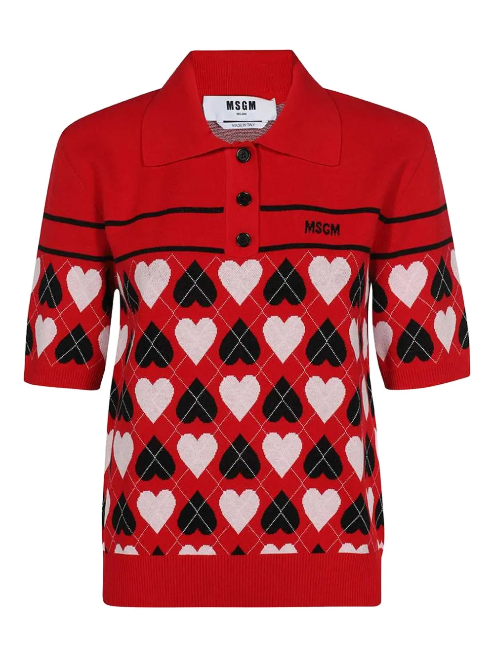 Msgm Jacquard Knit Polo Shirt In Red