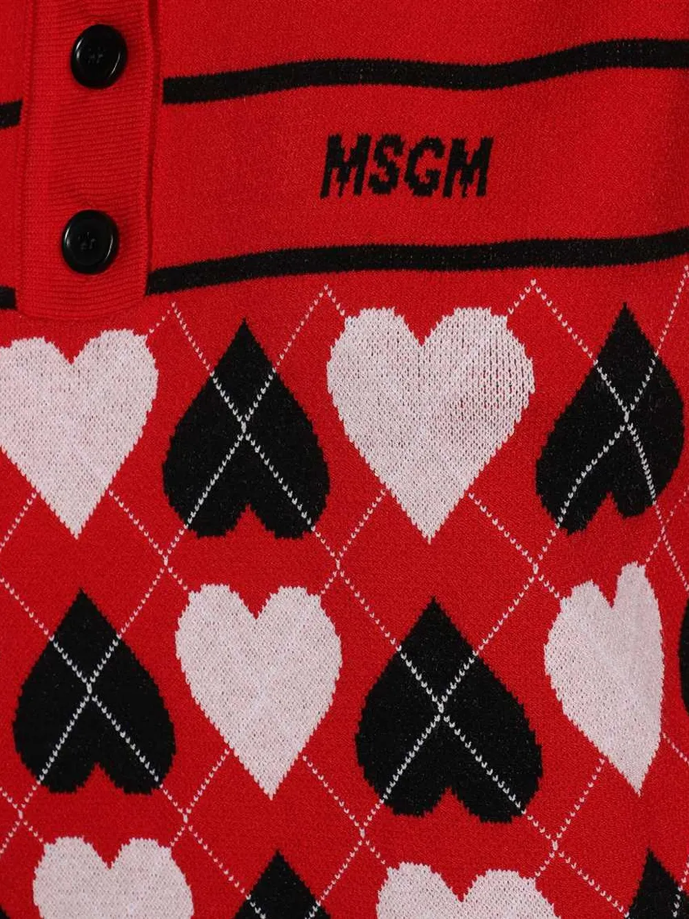 Msgm Jacquard Knit Polo Shirt In Red