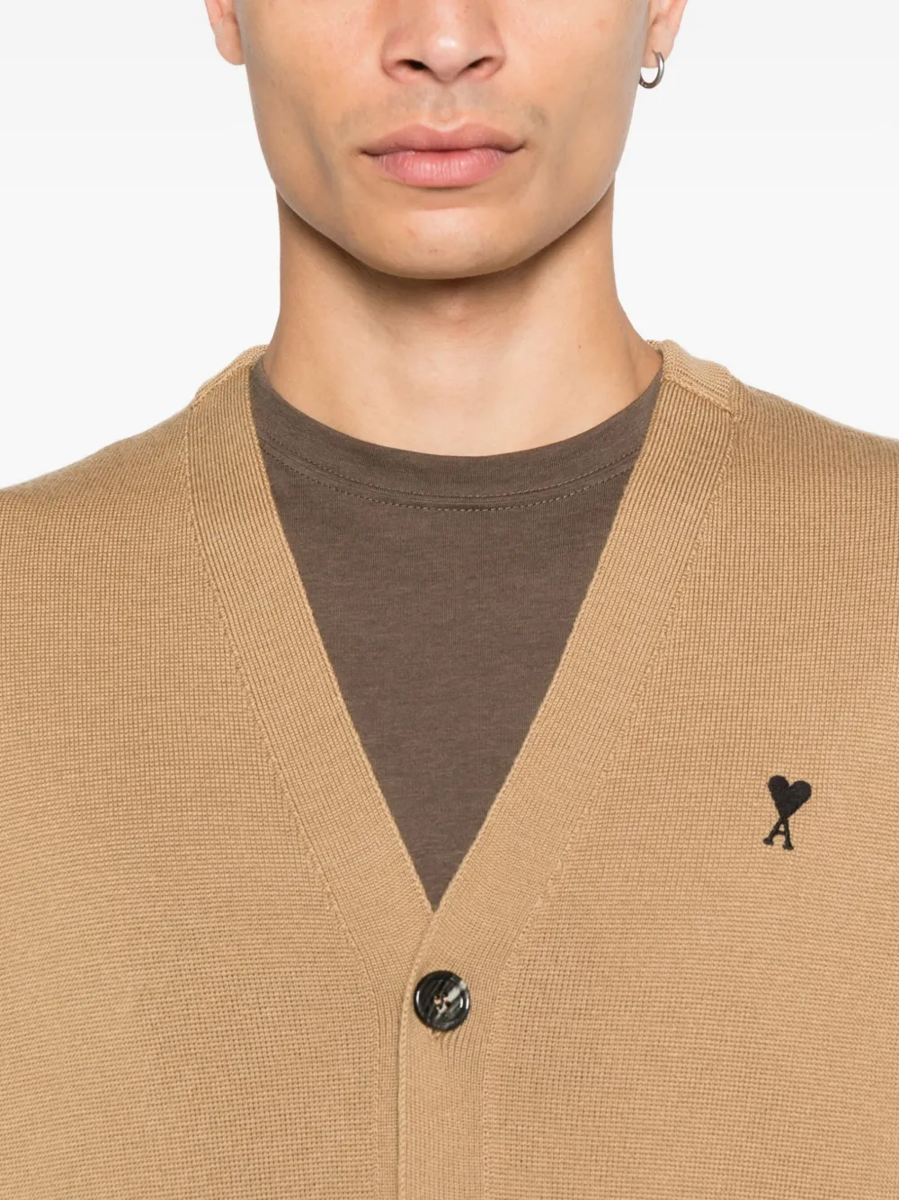 AMI Paris embroidered button-fastening cardigan Beige