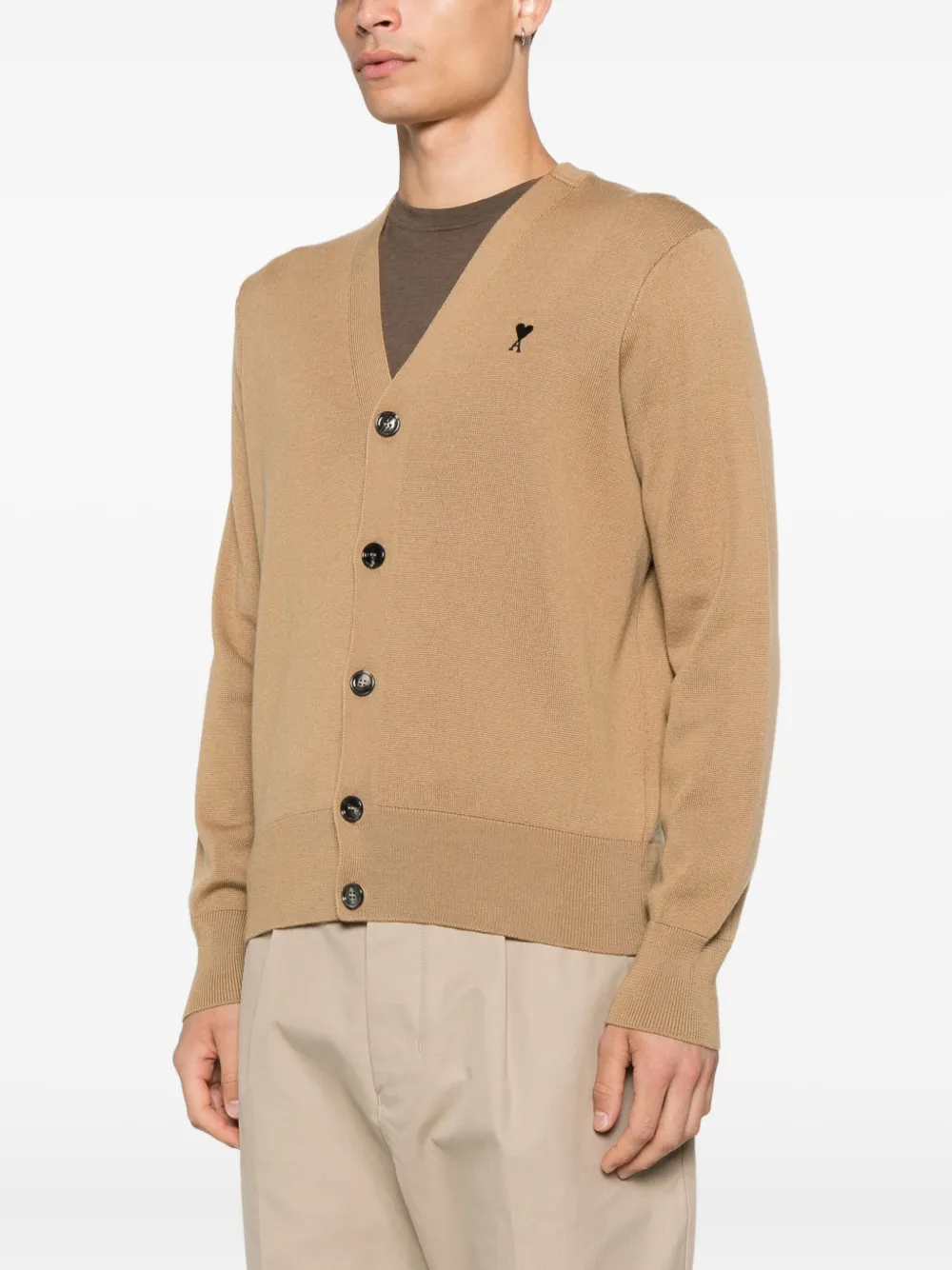 AMI Paris embroidered button-fastening cardigan Beige