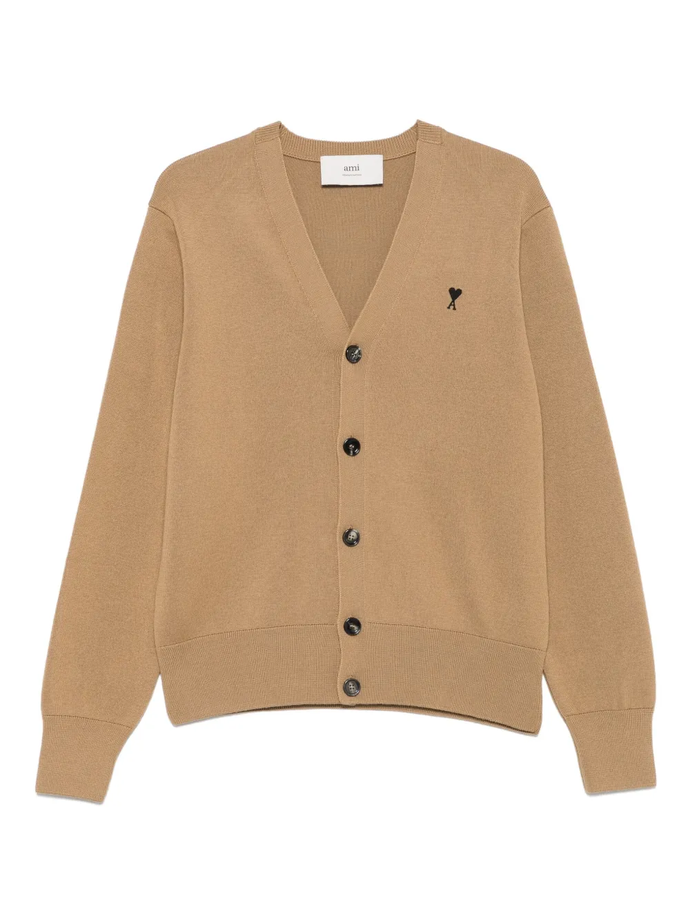 AMI Paris embroidered button-fastening cardigan Beige