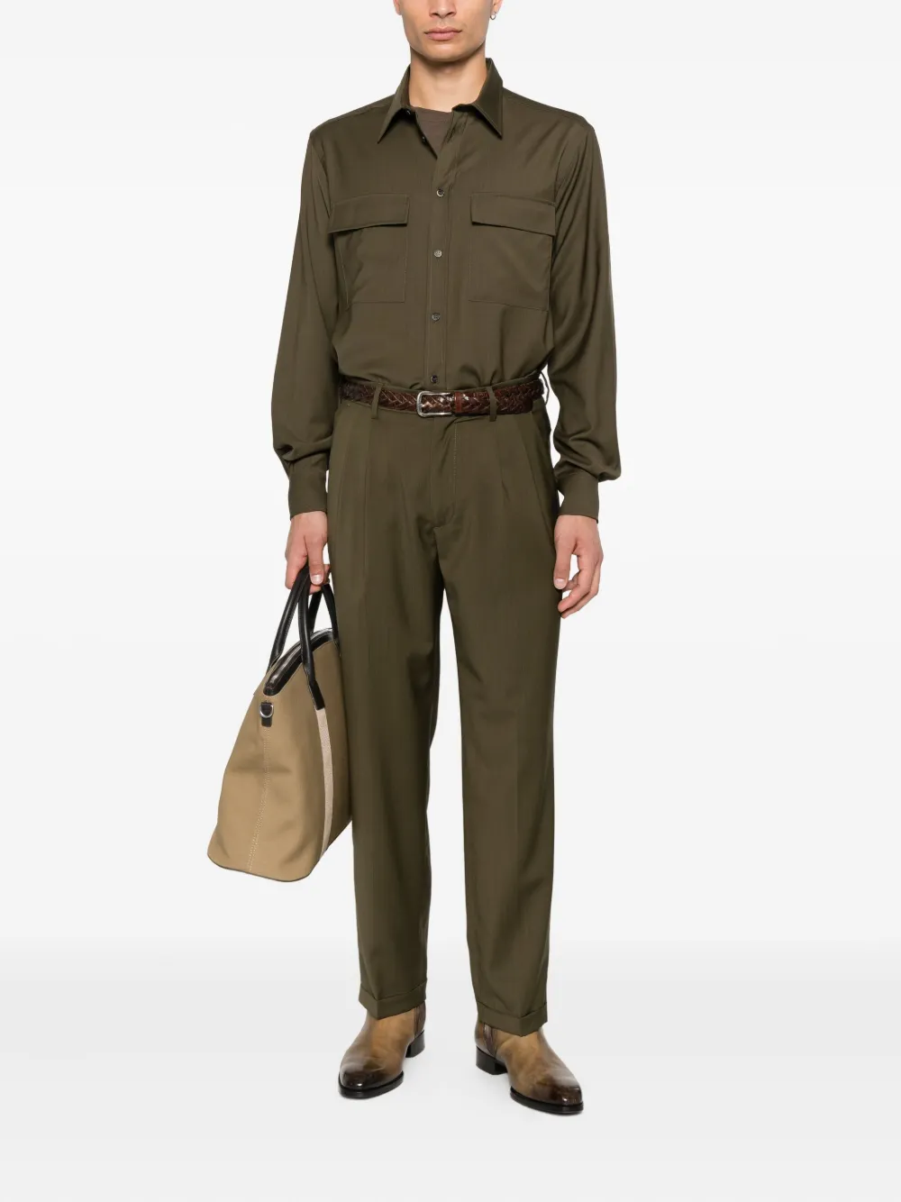 Barena patch-pocket wool shirt - Groen