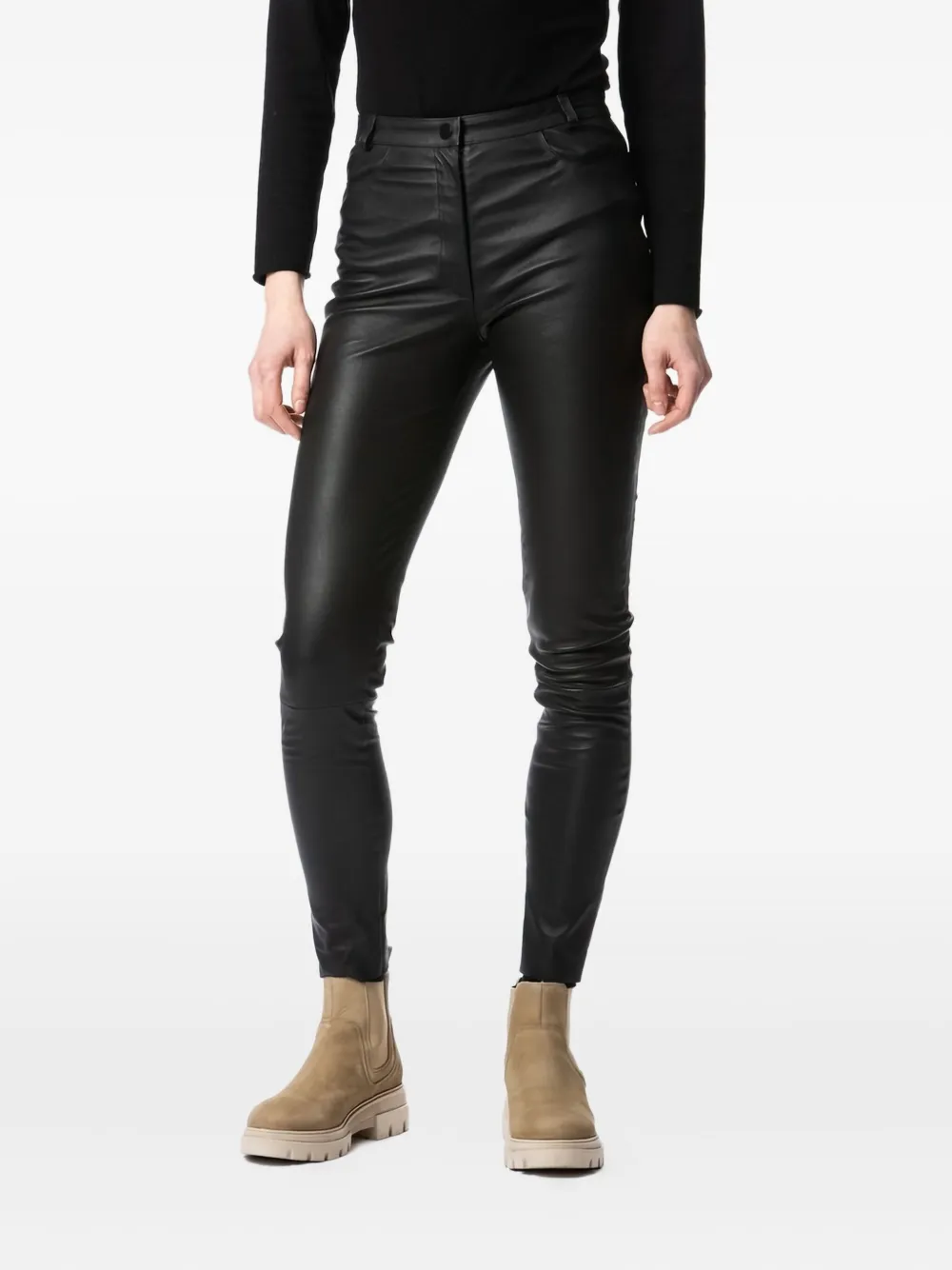 Poche Paris Leren broek Zwart