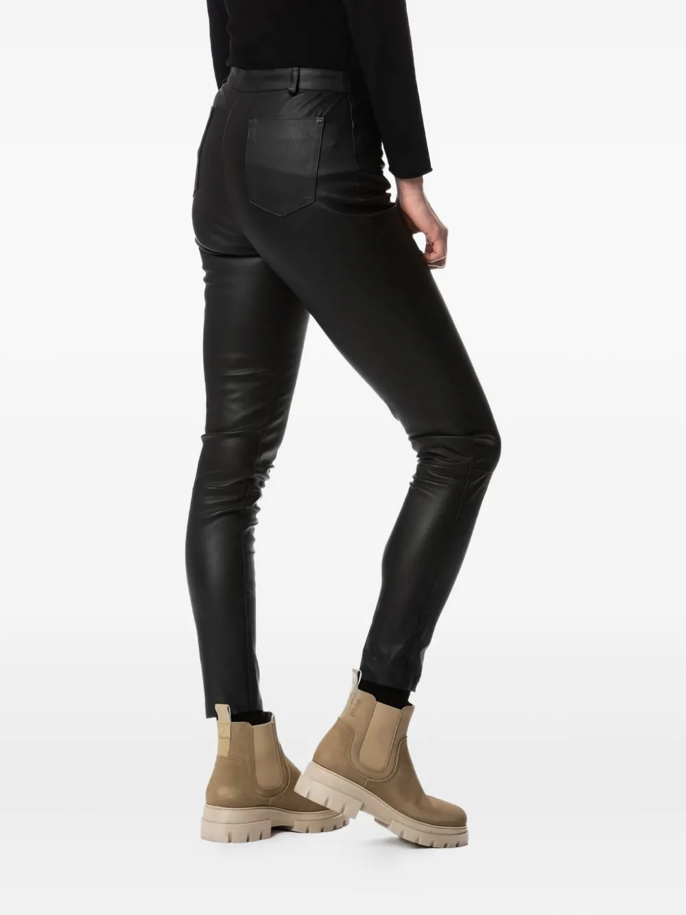 Poche Paris Leren broek Zwart