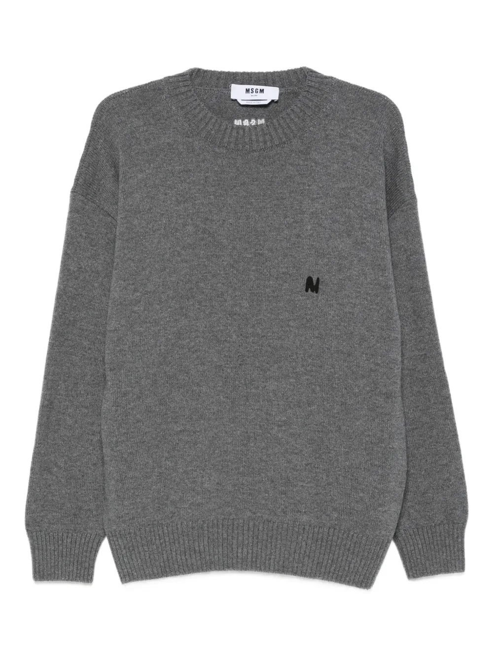 Msgm Logo-embroidered Wool Sweater In Gray
