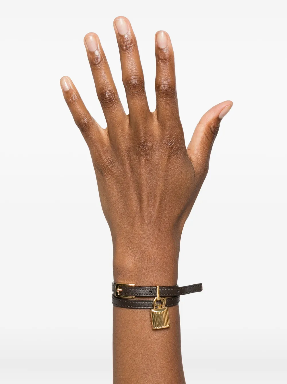 TOM FORD padlock-pendant leather bracelet - Bruin