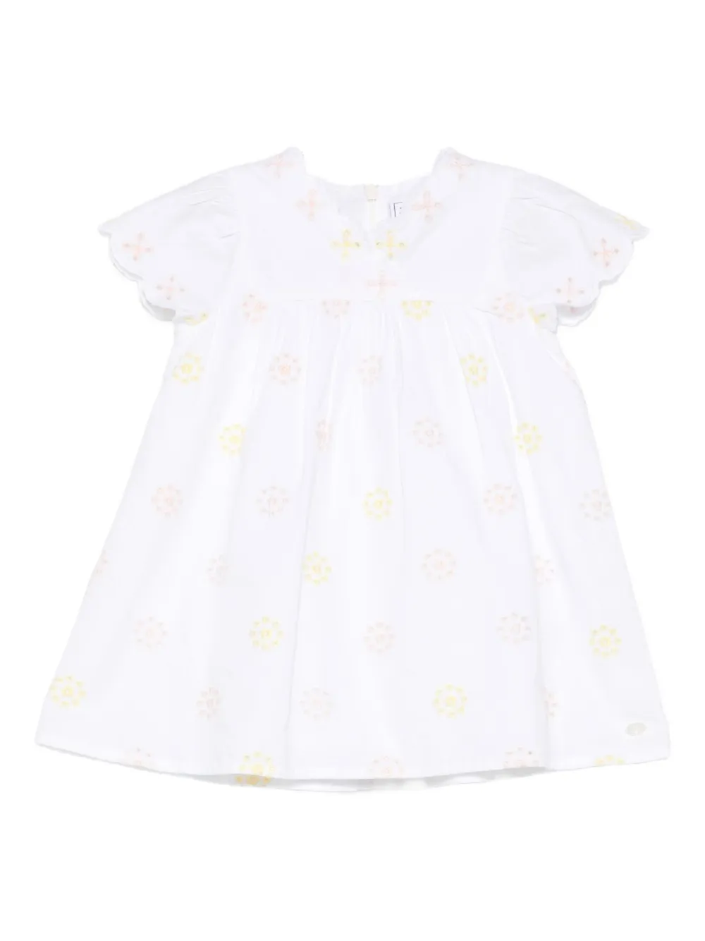 Tartine Et Chocolat Embroidered Scallop-edge Dress And Bloomers Set In White