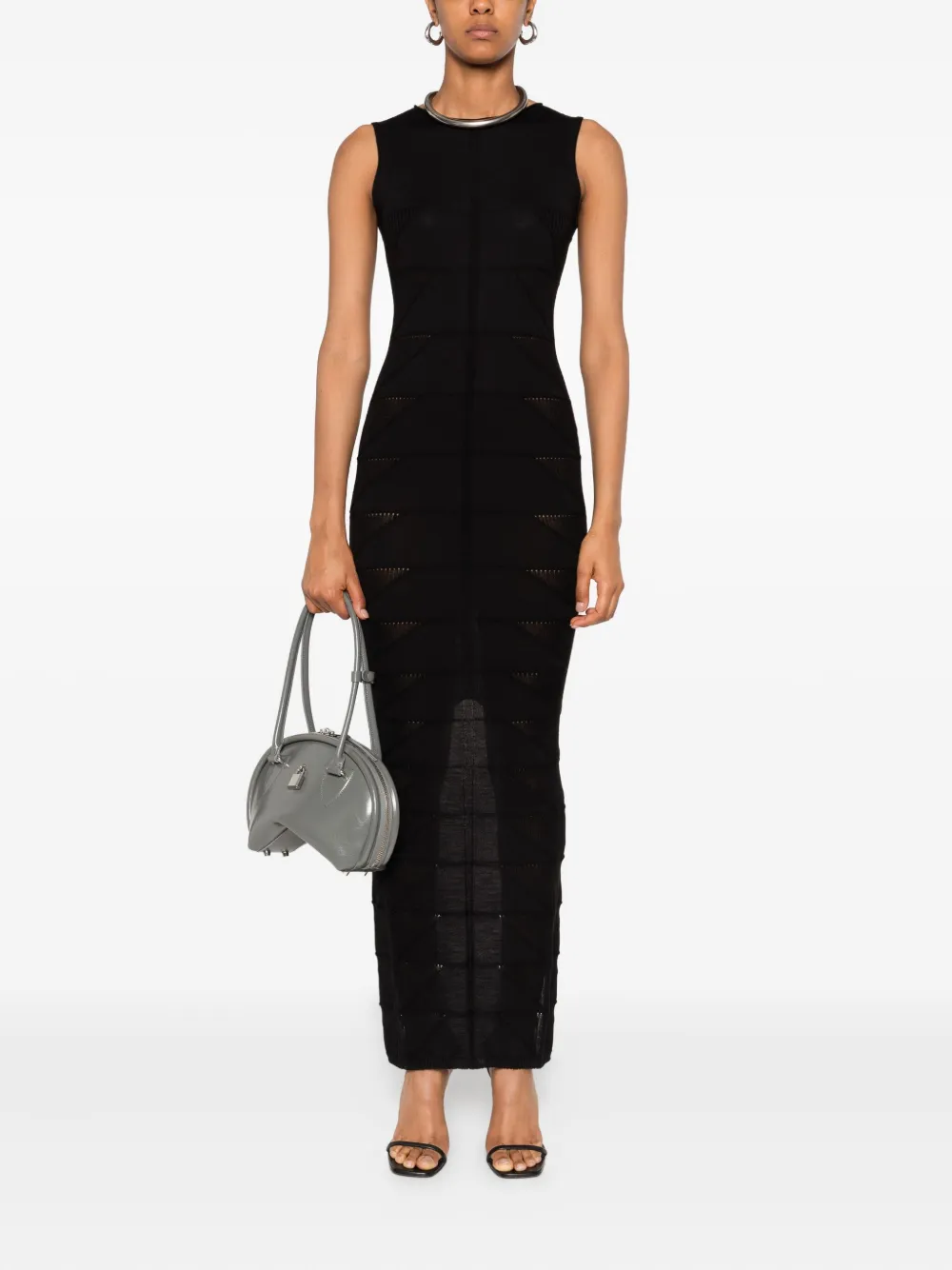 Rick Owens geometric-knit sleeveless maxi dress Zwart