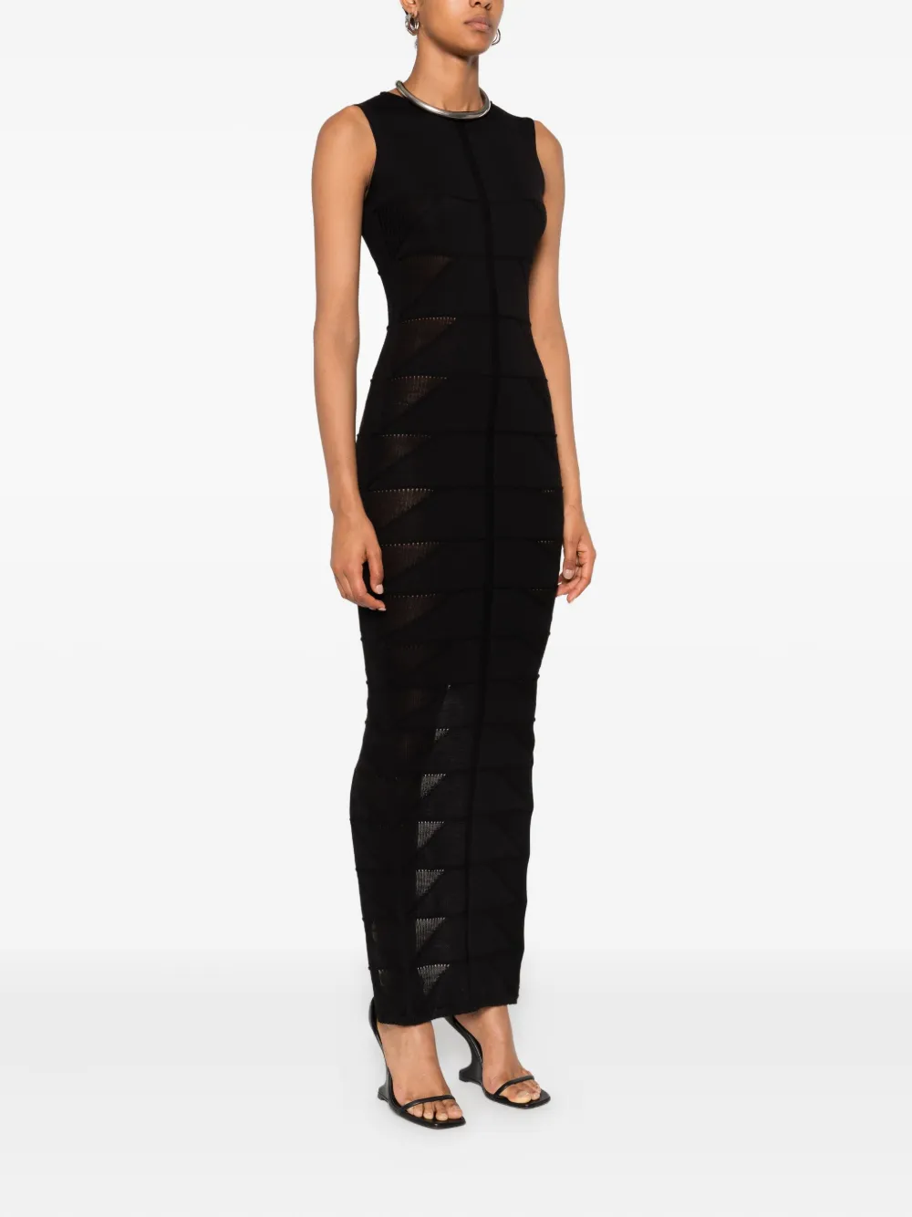 Rick Owens geometric-knit sleeveless maxi dress Zwart