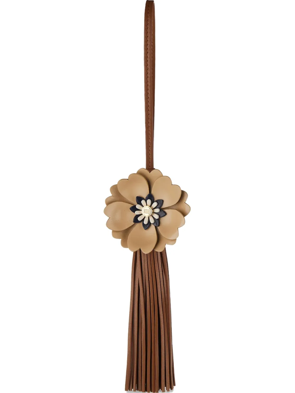 Miu Miu flower-embellished leather bag charm - Marrone