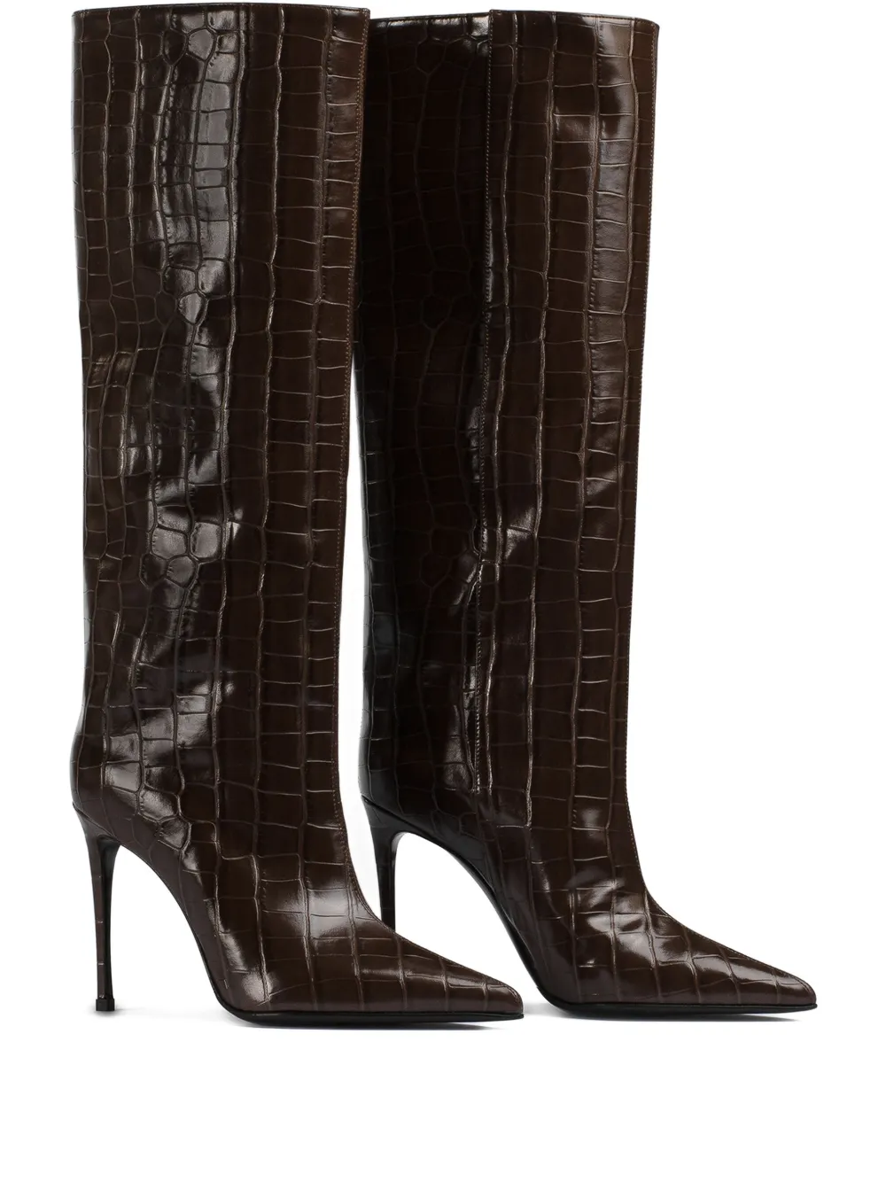 Le Silla 100mm Eva crocodile-embossed stiletto boots Brown