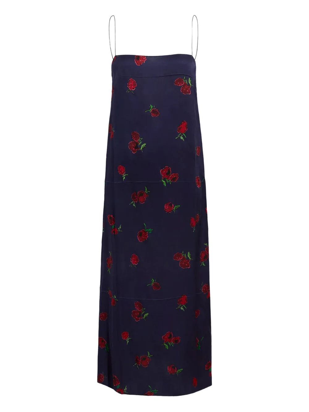 Khaite Sicily Floral-print Slip Midi Dress In Blue