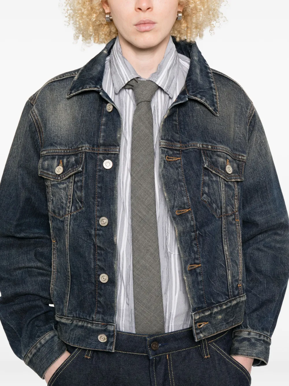 Balenciaga Off-shoulder denim jack Blauw