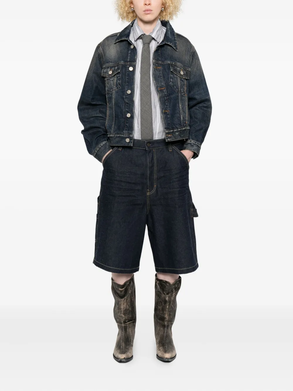 Balenciaga Off-shoulder denim jack Blauw