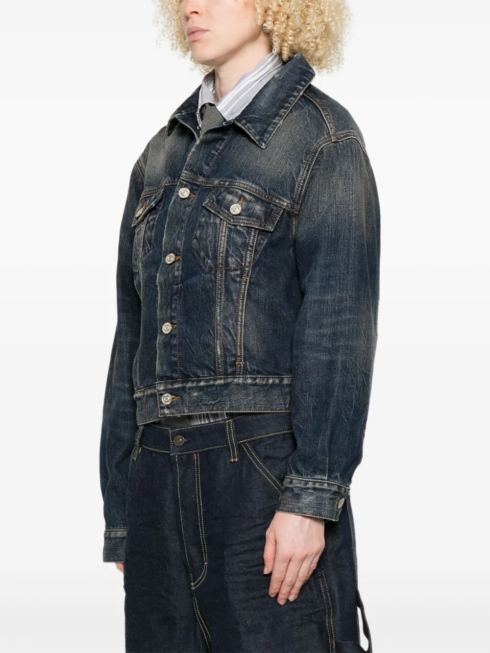 Balenciaga Off-shoulder denim jack Blauw