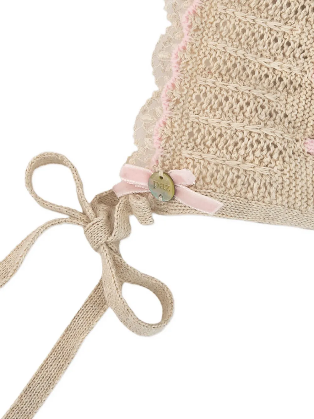 Paz Rodriguez lace-trimmed knitted bonnet - Beige