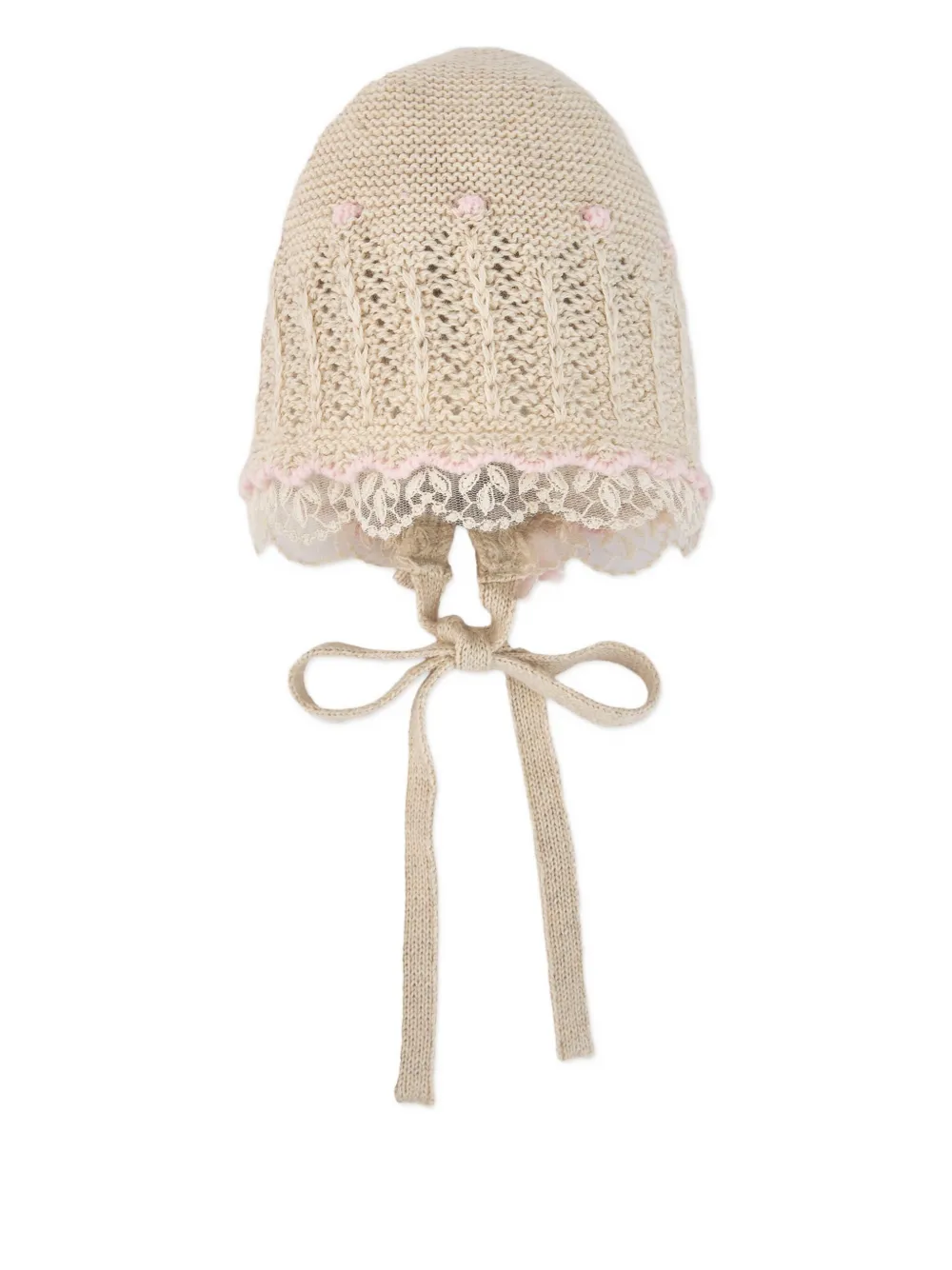 Paz Rodriguez Babies' Lace-trimmed Knitted Bonnet In Neutral