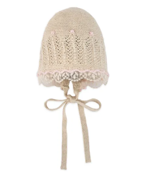 Paz Rodriguez lace-trimmed knitted bonnet