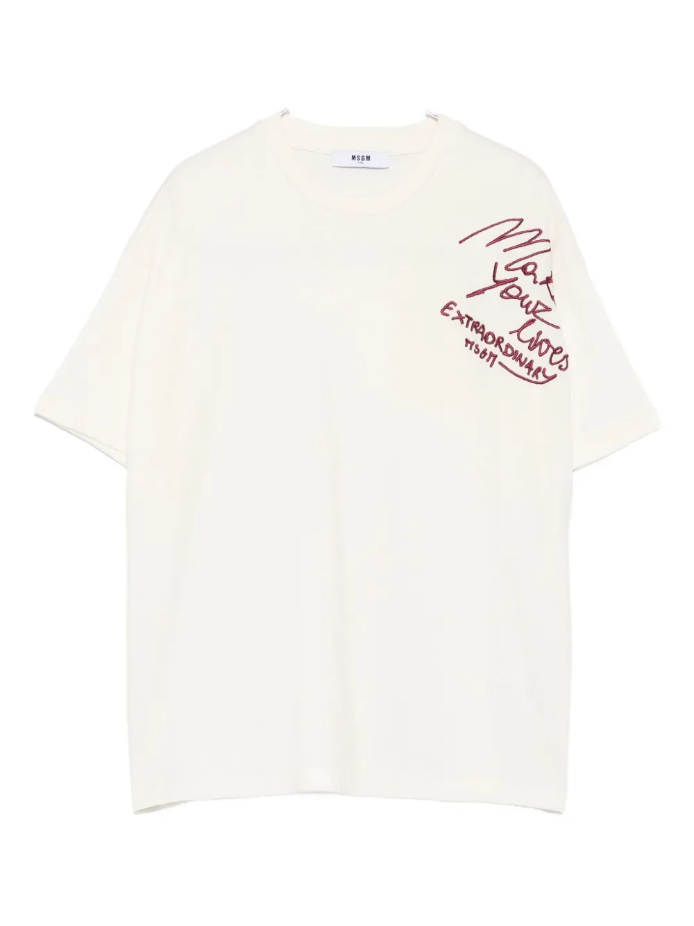 MSGM Kids logo-embroidered T-shirt Beige