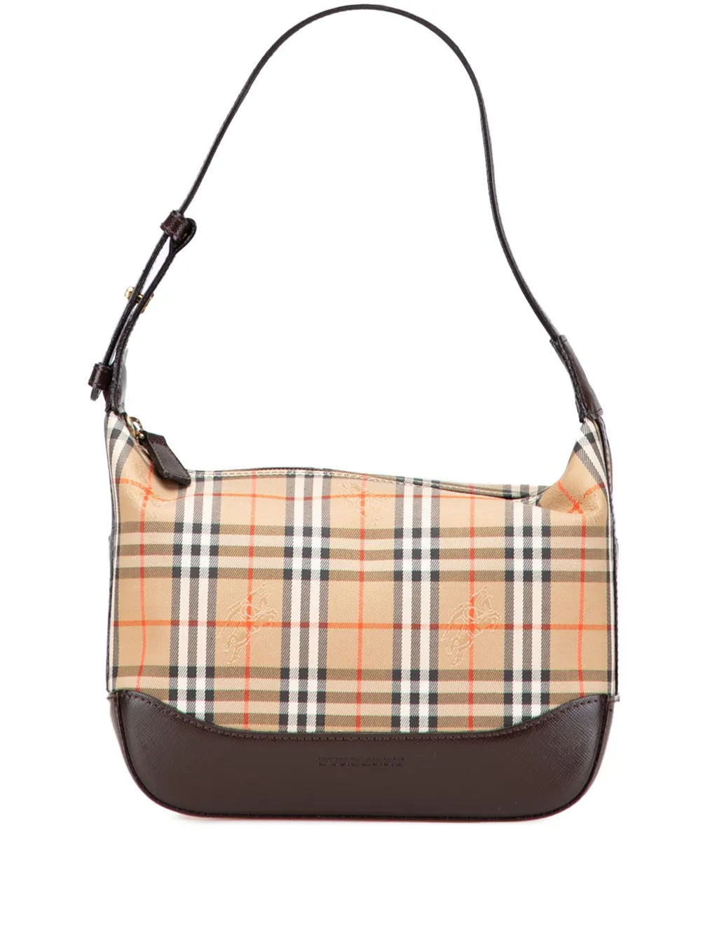 Pre-owned Burberry 2000-2017 Haymarket Check Canvas Shoulder Bag In Brown