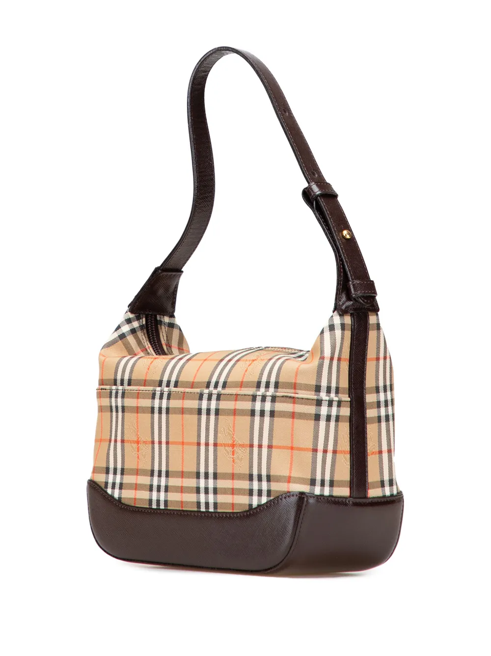 Pre-owned Burberry 2000-2017 Haymarket Check Canvas Shoulder Bag In Brown