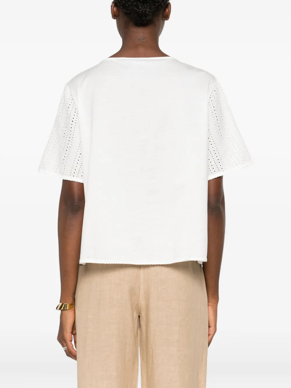 Weekend Max Mara Sleeves Round Neck Eyelet Pattern Top In White