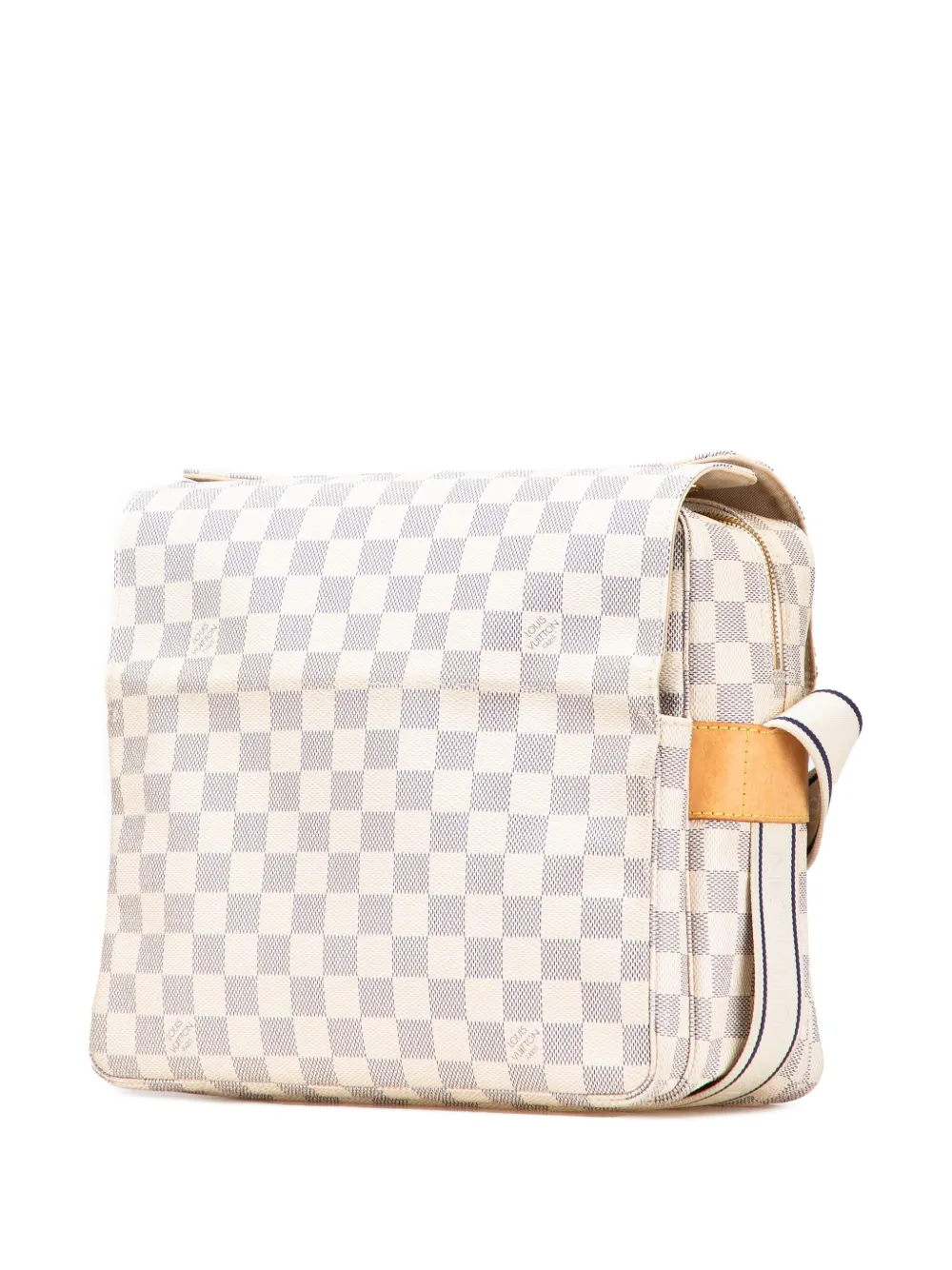 Pre-owned Louis Vuitton 2007 Damier Azur Naviglio Crossbody Bag In White