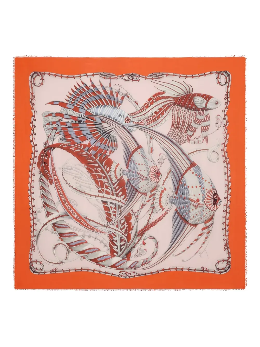 Ferragamo Summer2 Fish-printed Silk Scarf In Orange