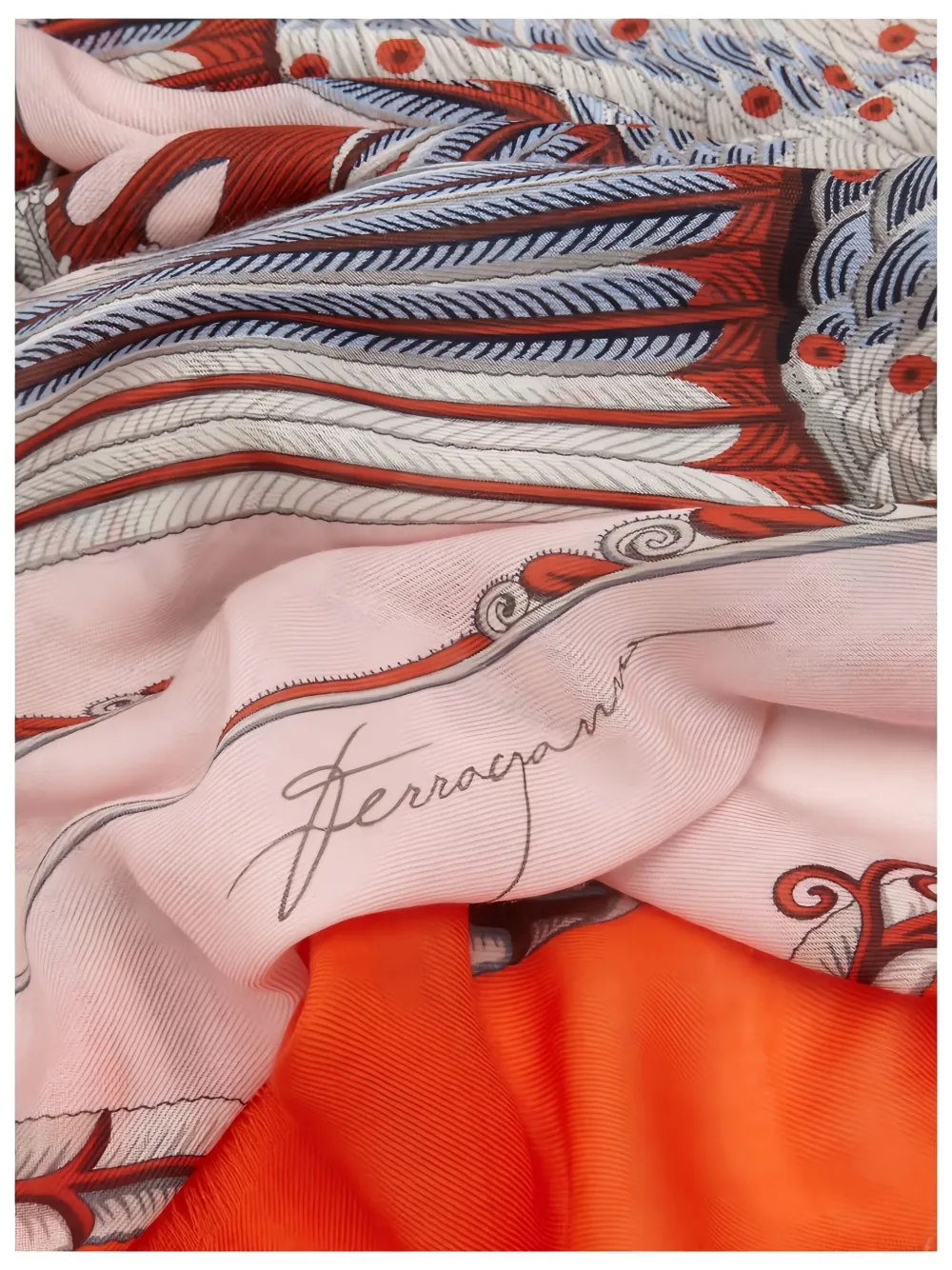 Ferragamo Summer2 Fish-printed Silk Scarf In Orange