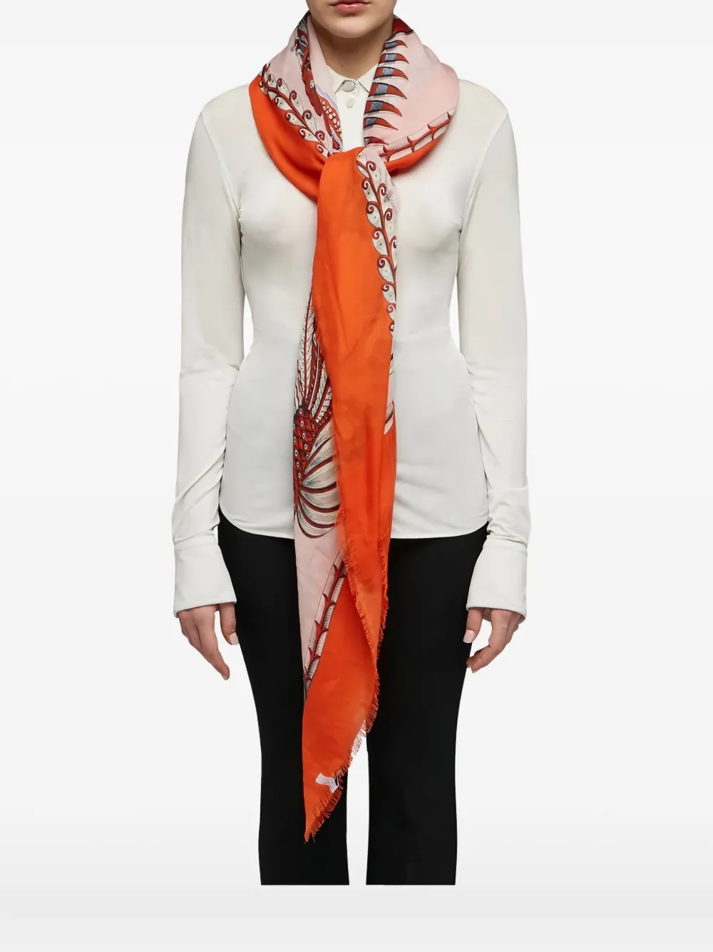 Ferragamo Summer2 Fish-printed Silk Scarf In Orange