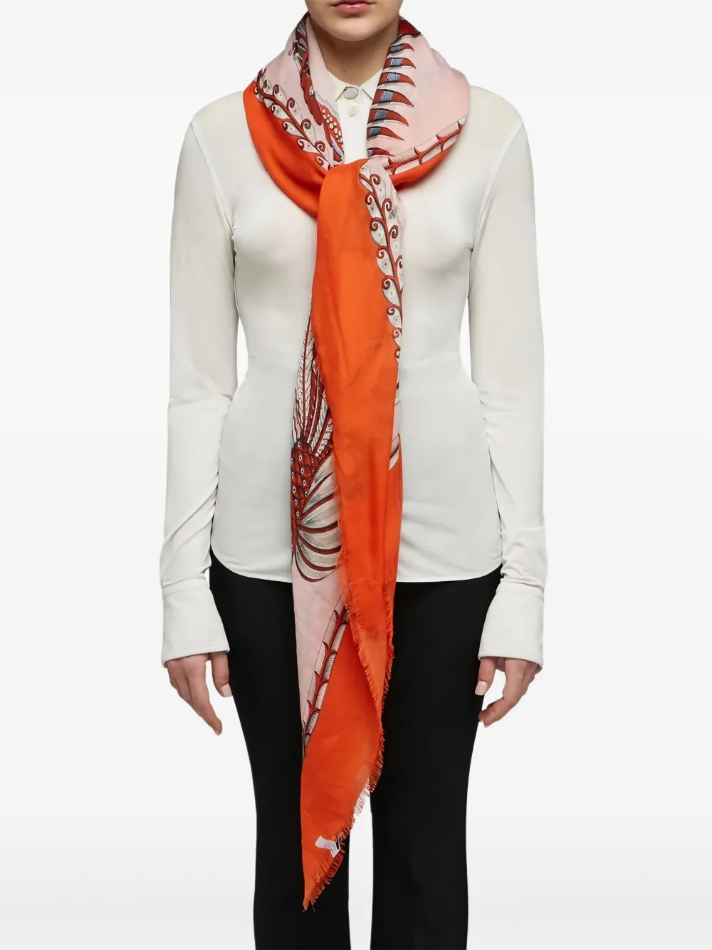 Ferragamo SUMMER2 zijden sjaal met visprint Beige