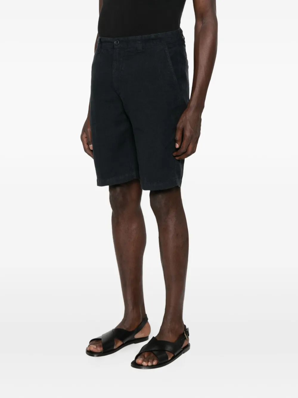 120% Lino Linnen shorts met platte voorkant Blauw