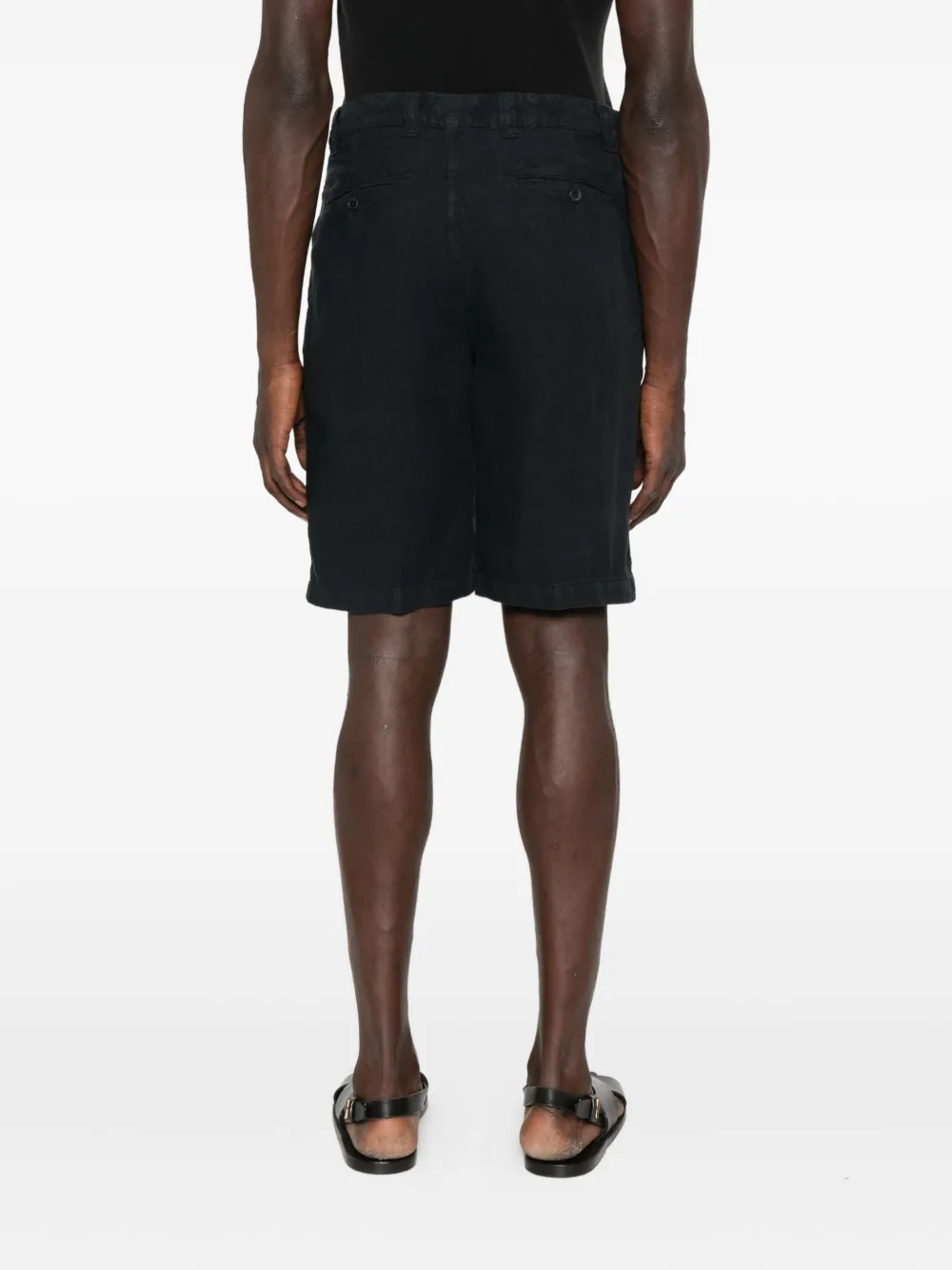 120% Lino Linnen shorts met platte voorkant Blauw
