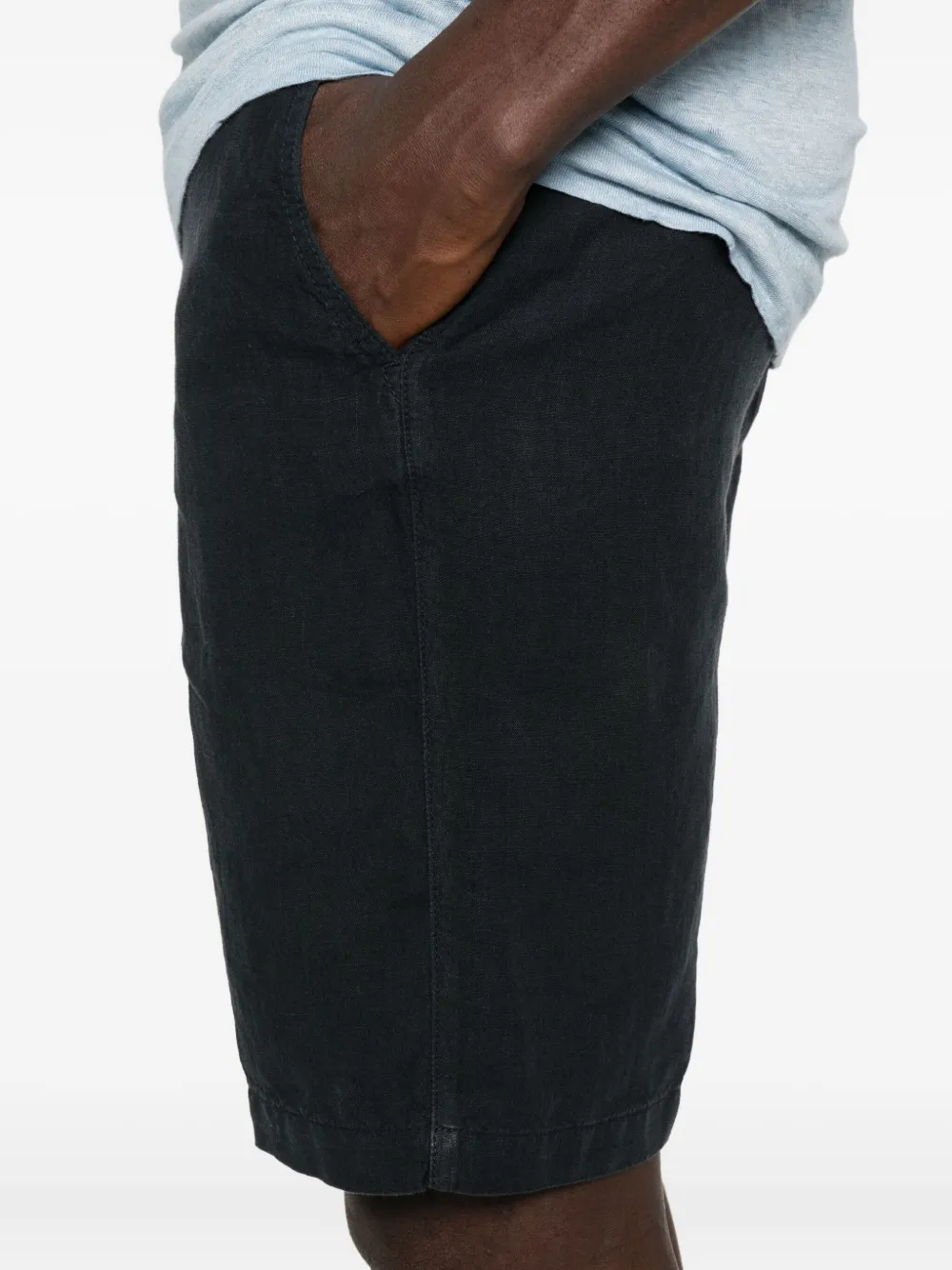 120% Lino Linnen shorts met platte voorkant Blauw