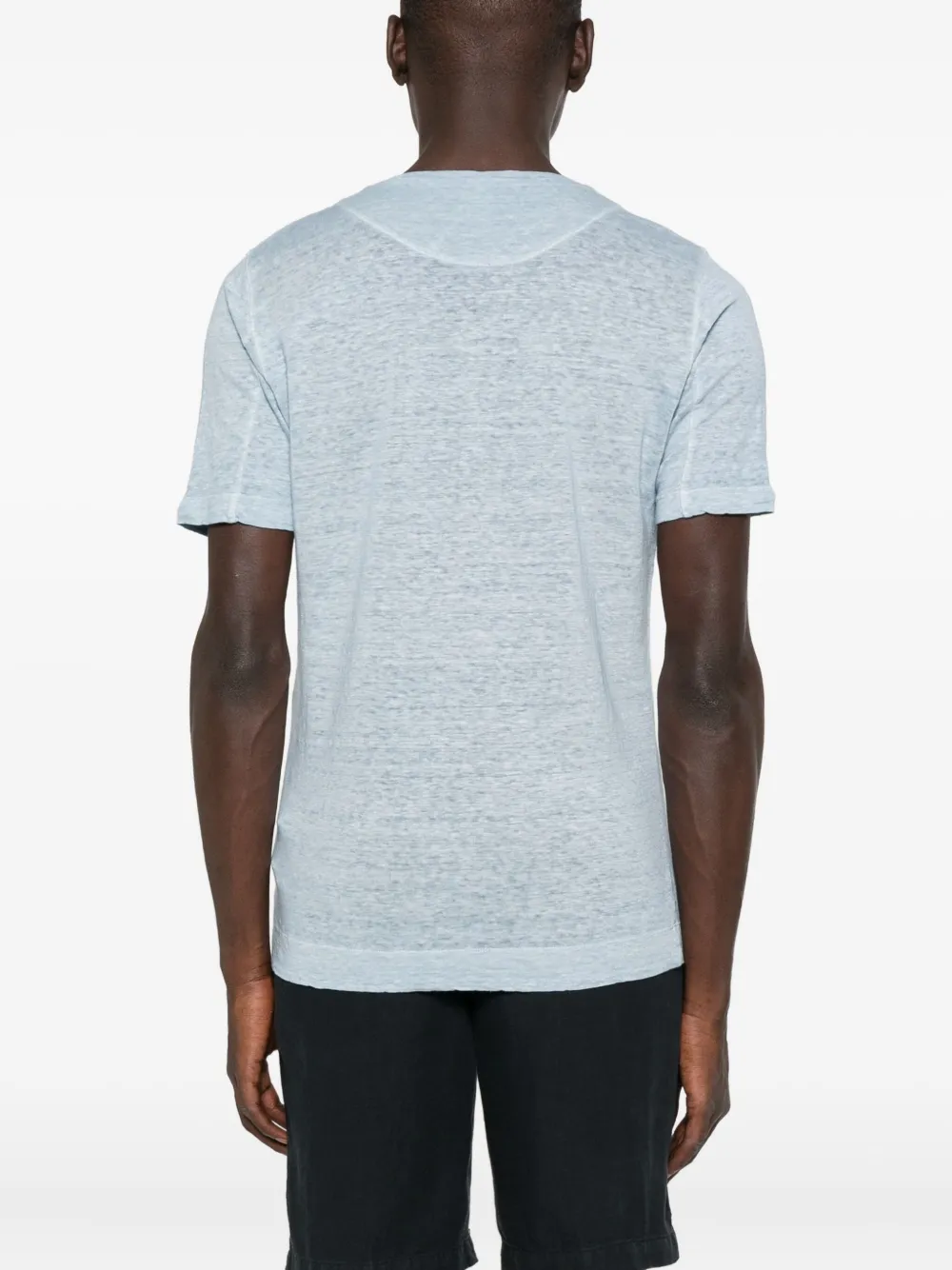 120% Lino T-shirt met V-hals Blauw