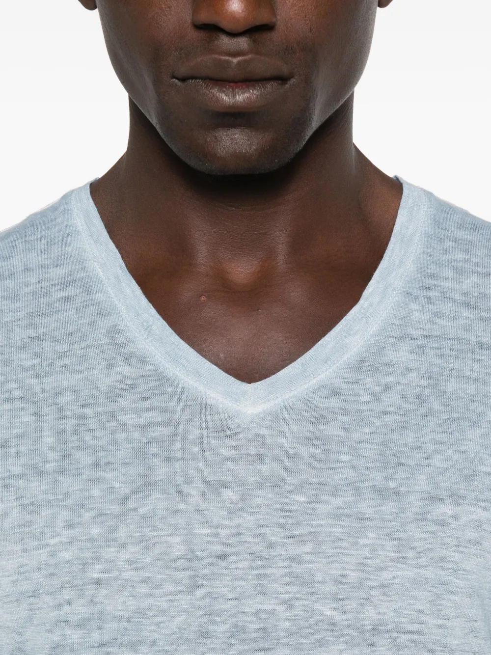 120% Lino T-shirt met V-hals Blauw