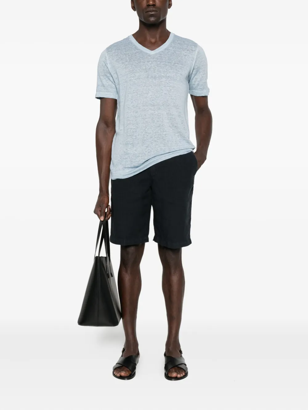 120% Lino T-shirt met V-hals - Blauw