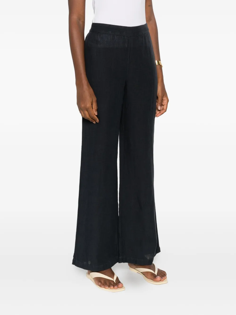 120% Lino Broek met wijde pijpen Blauw