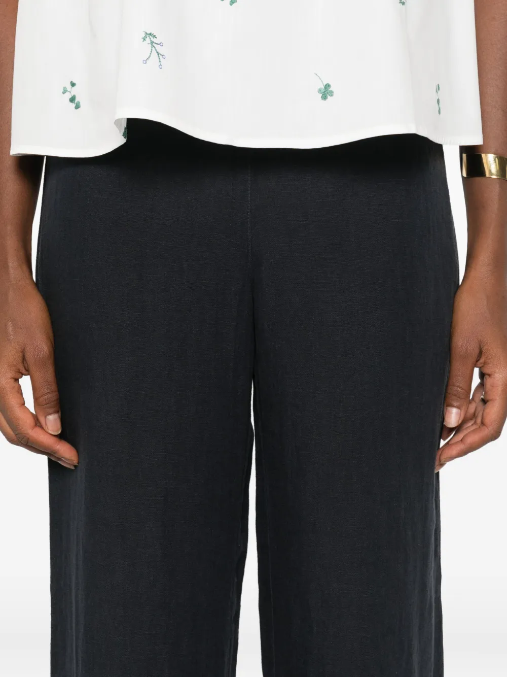 120% Lino Broek met wijde pijpen Blauw