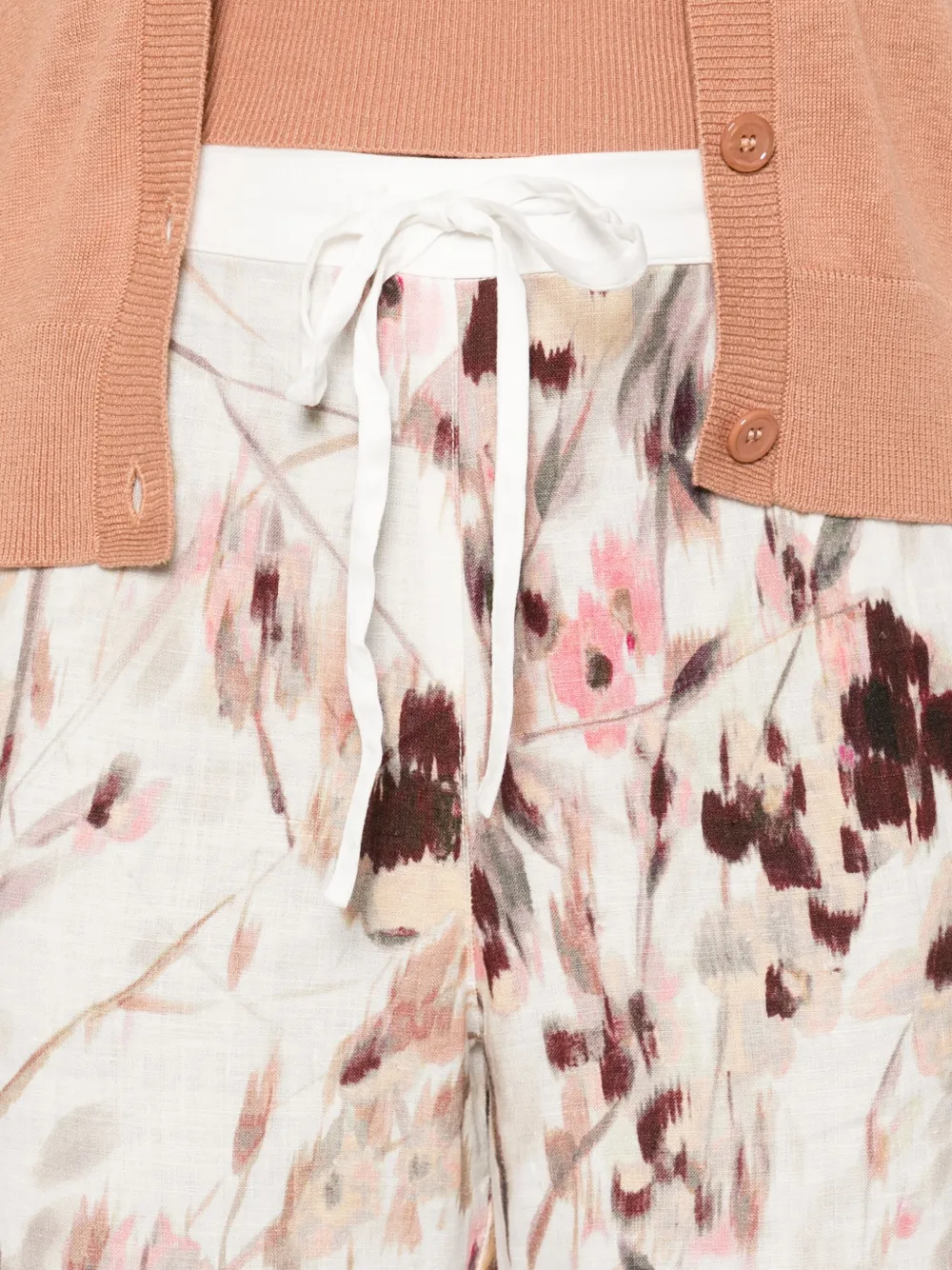 120% Lino Broek met bloemenprint Roze