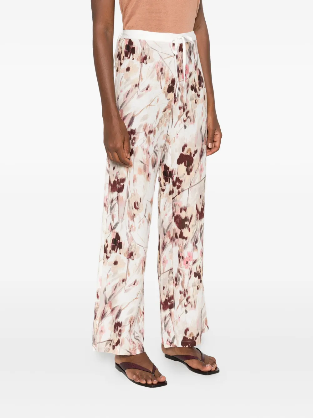 120% Lino Broek met bloemenprint Roze