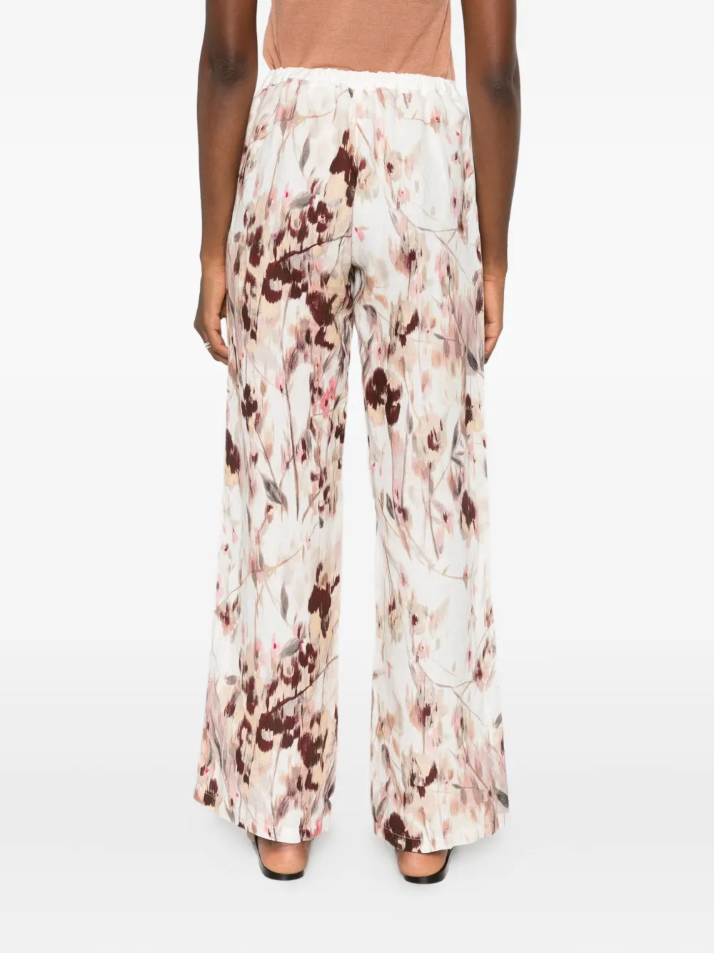 120% Lino Broek met bloemenprint Roze