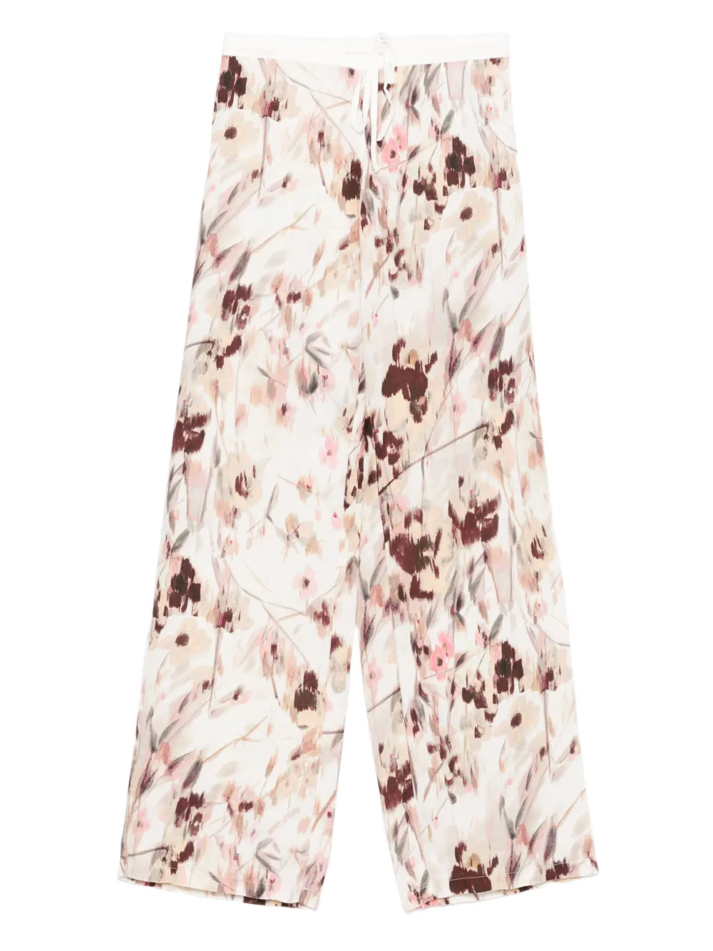 120% Lino Broek met bloemenprint Roze