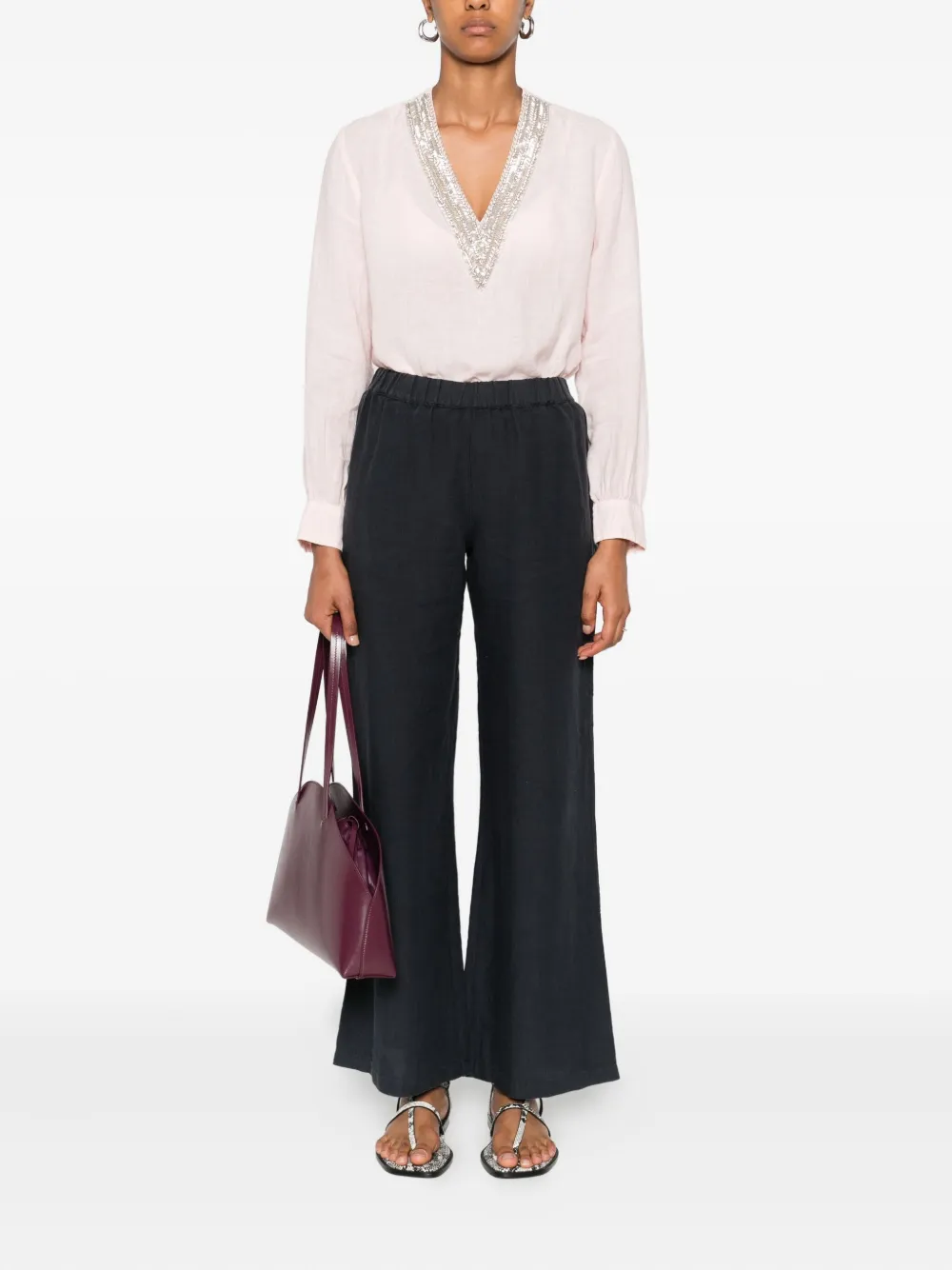 120% Lino Linnen broek - Blauw