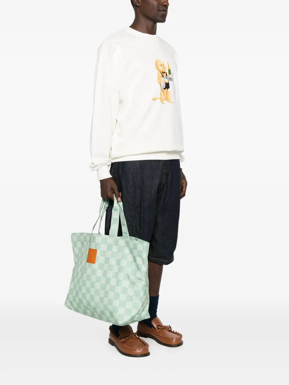 Maison Kitsuné Checkerboard-print Tote Bag In Green