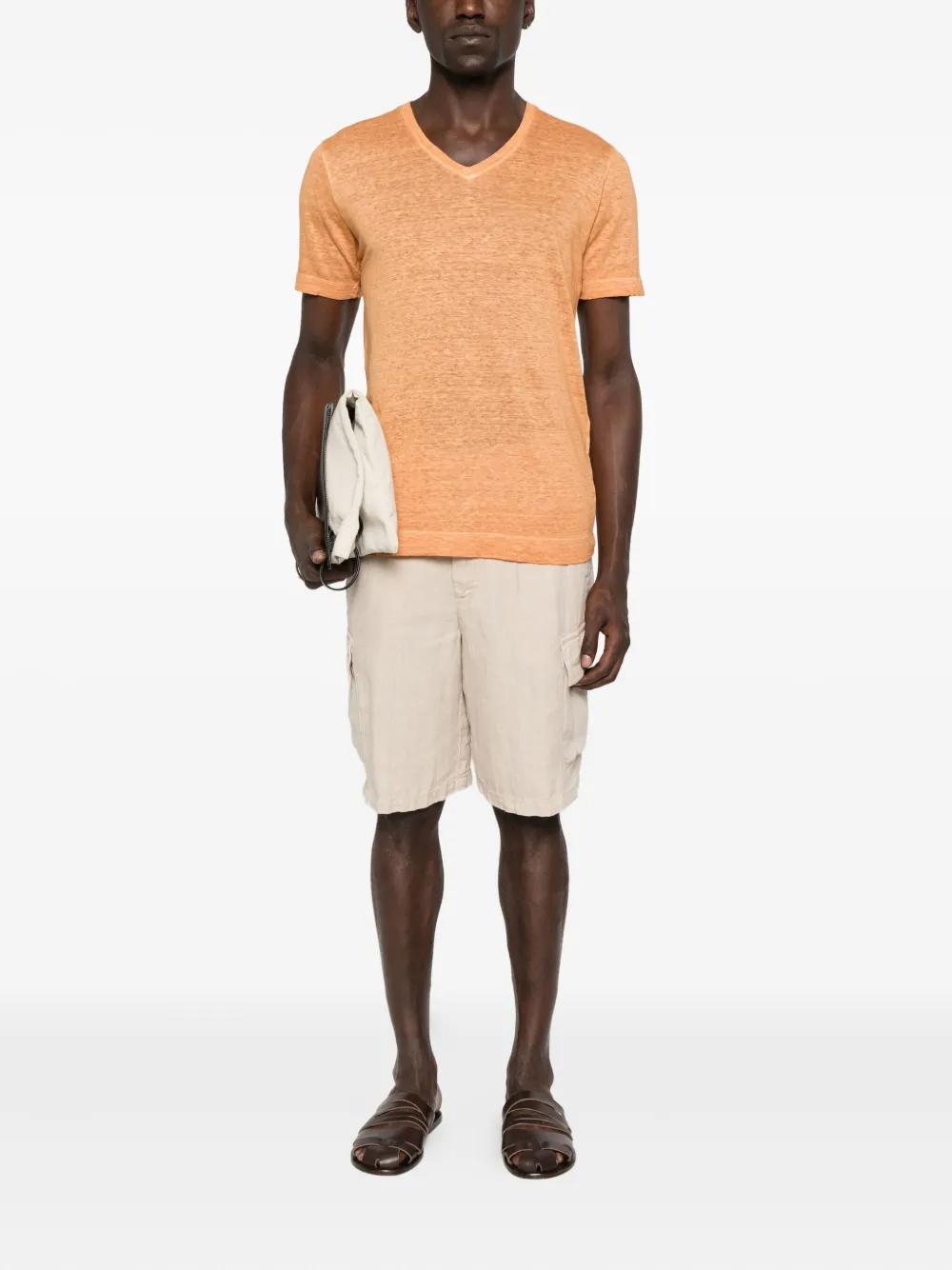 120% Lino V-neck short-sleeve T-shirt - Oranje