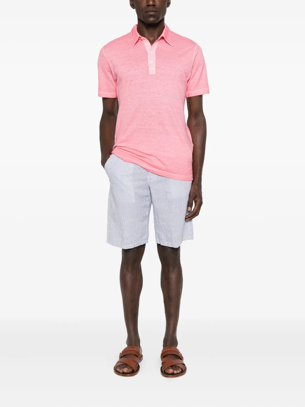 120% Lino short-sleeved polo shirt - Roze