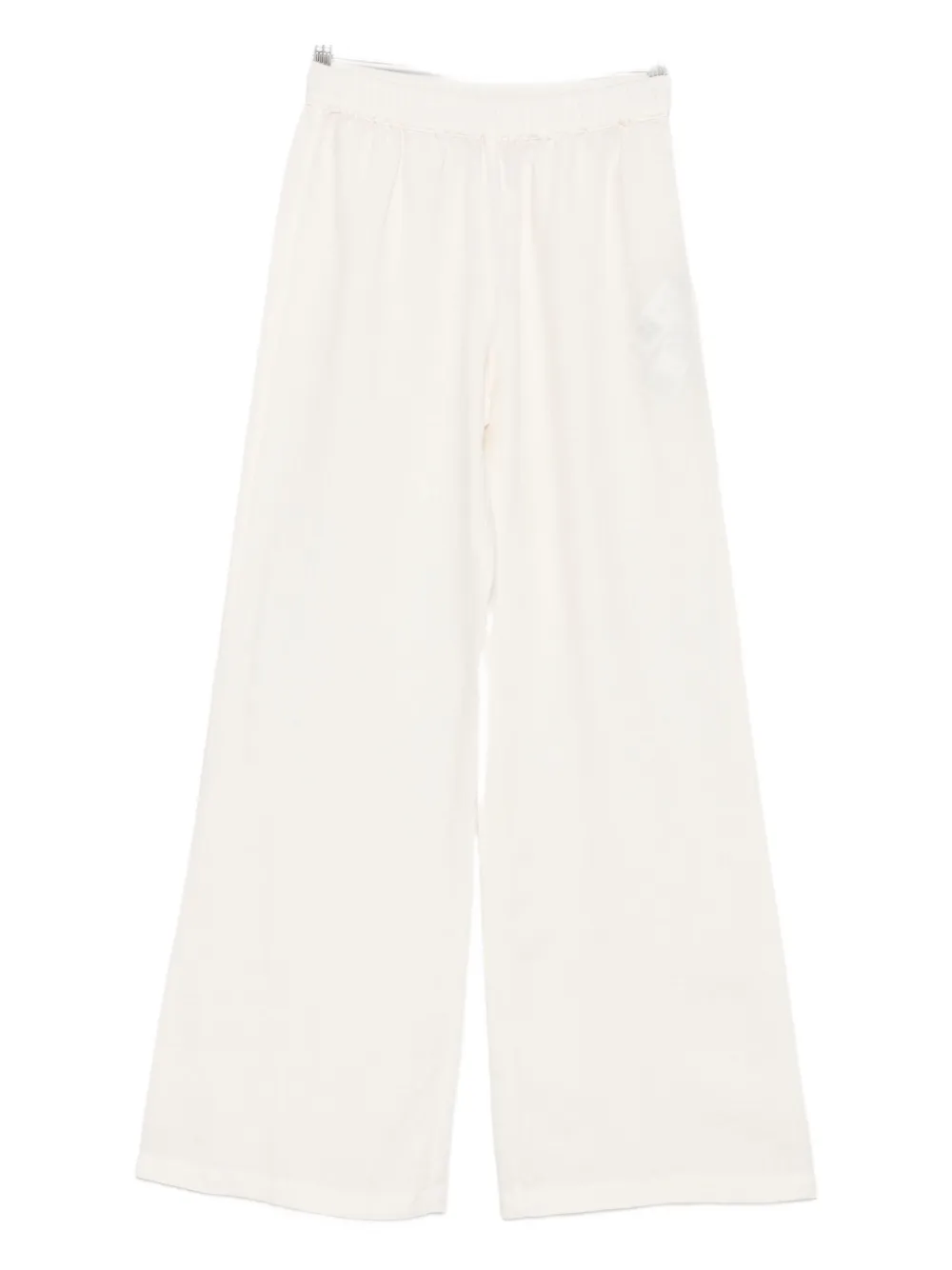 120% Lino Elastic-waist Wide-leg Trousers In White